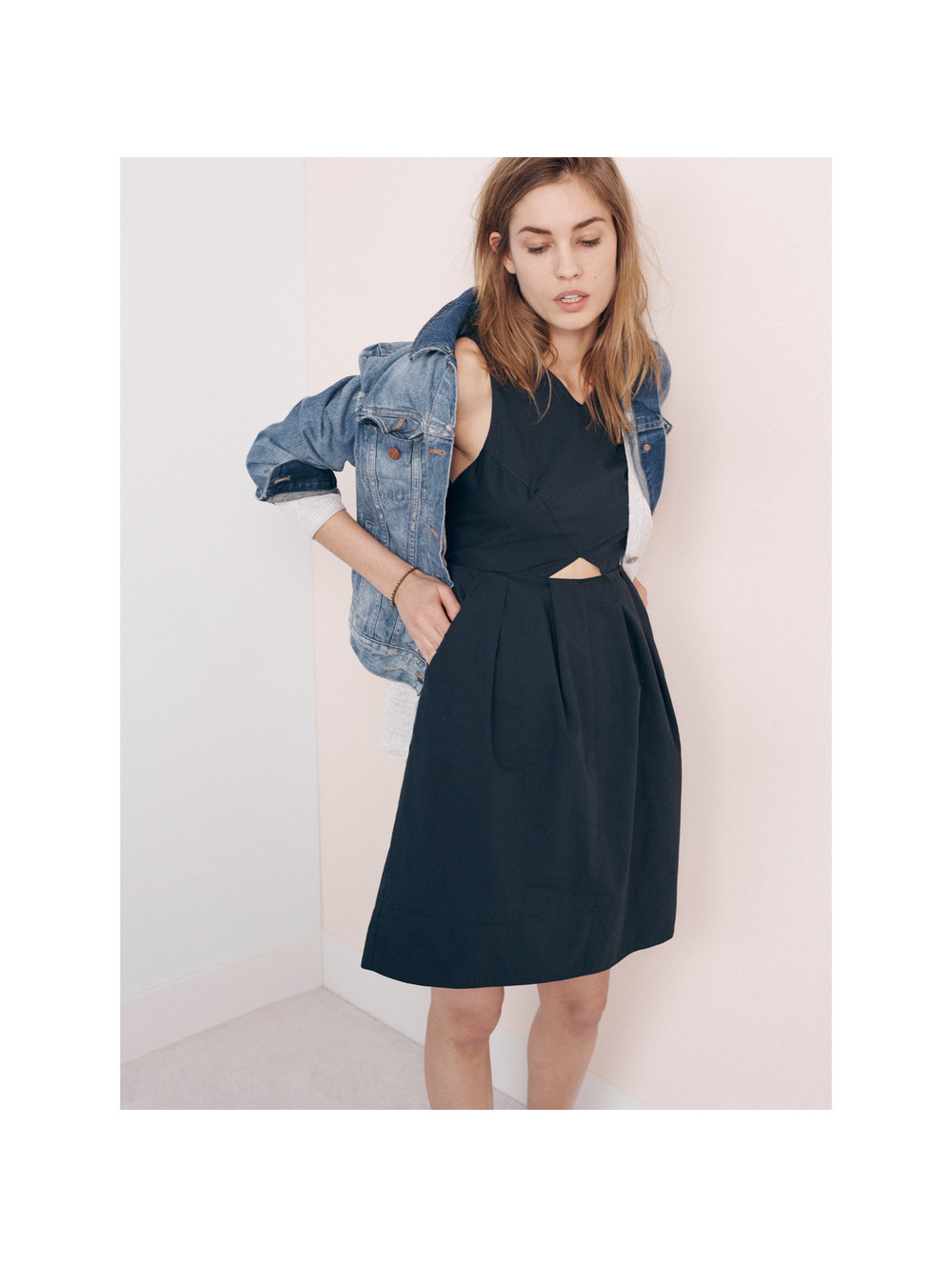 Madewell Cutout Sundress Women's XS Blue Cotton Fit & Flare Pleat